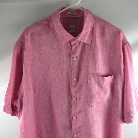 Peter Millar Pink 100% Linen Button Down Short Sleeve Shirt XL - Picture 2 of 4